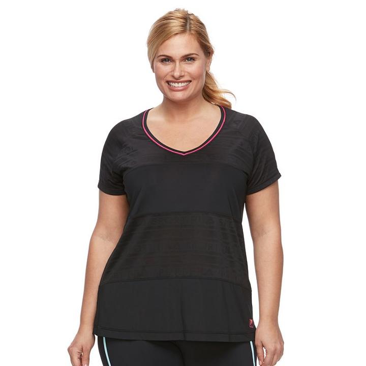 Plus Size Fila Sport&reg; Jacquard Mesh V-neck Tee, Women's, Size: 2xl, Black