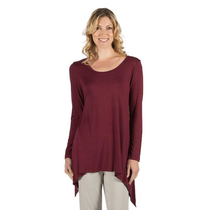Women's Larry Levine Shark-bite Scoopneck Tee, Size: Large, Dark Brown