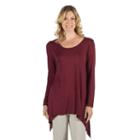 Women's Larry Levine Shark-bite Scoopneck Tee, Size: Large, Dark Brown