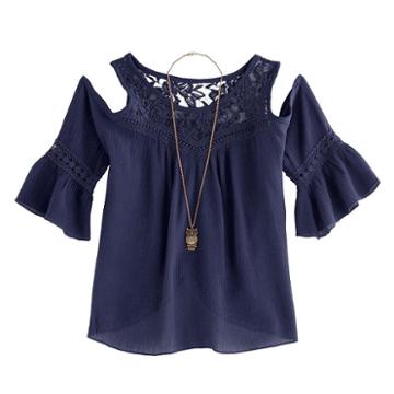 Girls 7-16 Knitworks Cold Shoulder Bell Sleeve Top With Necklace, Size: Medium, Blue (navy)