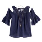 Girls 7-16 Knitworks Cold Shoulder Bell Sleeve Top With Necklace, Size: Medium, Blue (navy)