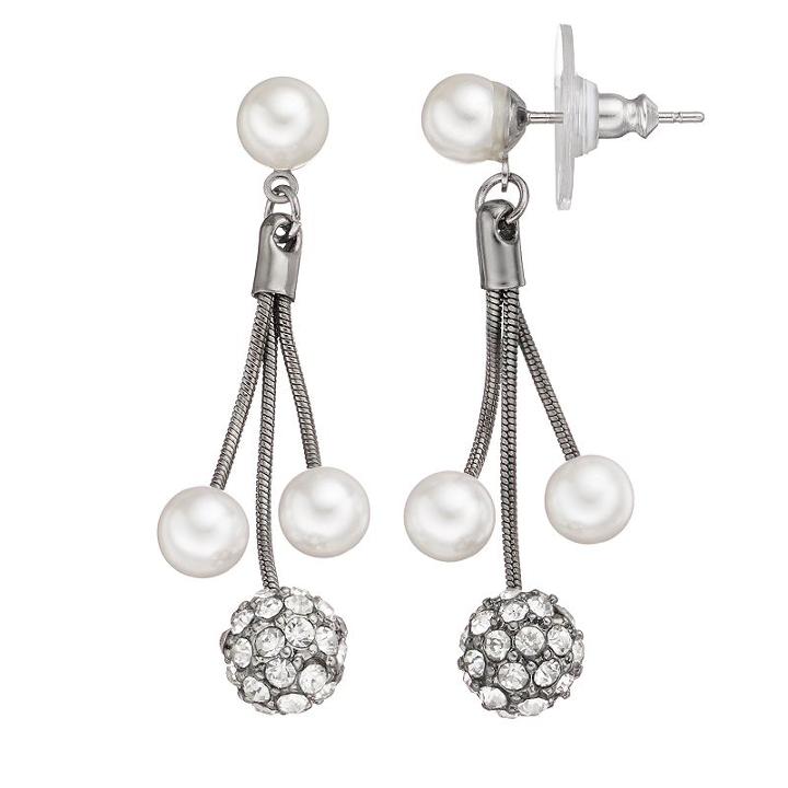 Simply Vera Vera Wang Triple Chain Nickel Free Drop Earrings, Women's, White