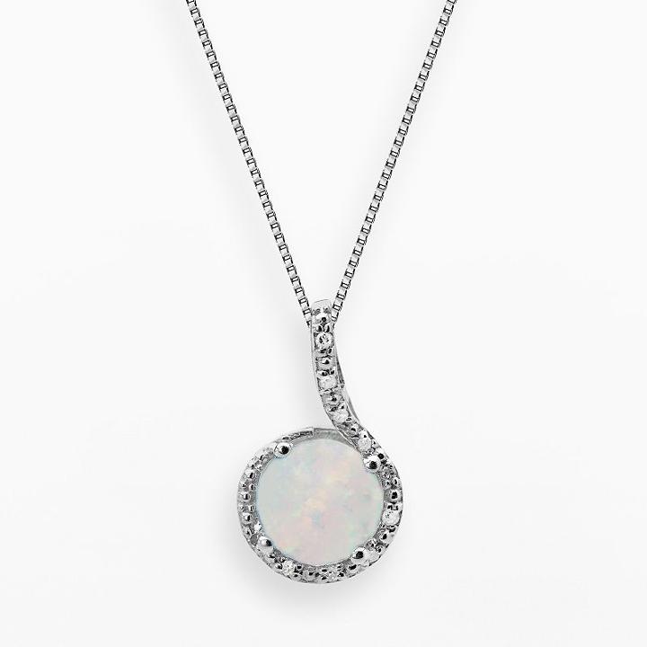 Sterling Silver Lab-created Opal And Diamond Accent Pendant, Women's, Size: 18, White