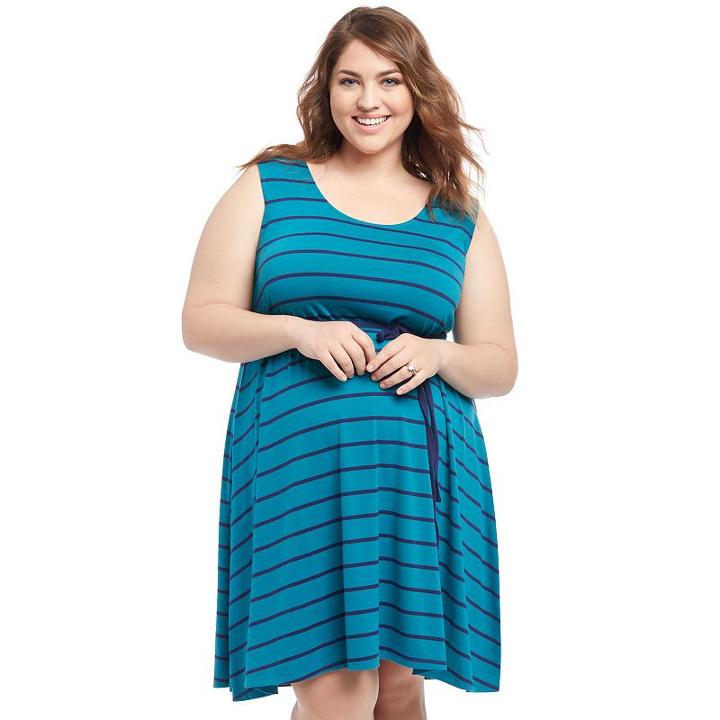 Plus Size Maternity Oh Baby By Motherhood&trade; Striped Tank Dress, Women's, Size: 2xl, Turquoise/blue (turq/aqua)