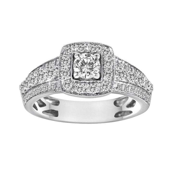 Round-cut Igl Certified Diamond Frame Engagement Ring In 14k White Gold (1 Ct. T.w), Women's, Size: 9