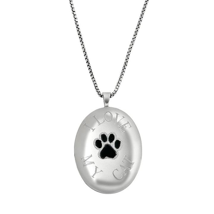 Sterling Silver I Love My Cat Oval Locket, Women's, Size: 18, Grey