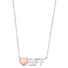 Close At Heart Two Tone Sterling Silver Cubic Zirconia Heart & Bff Necklace, Women's