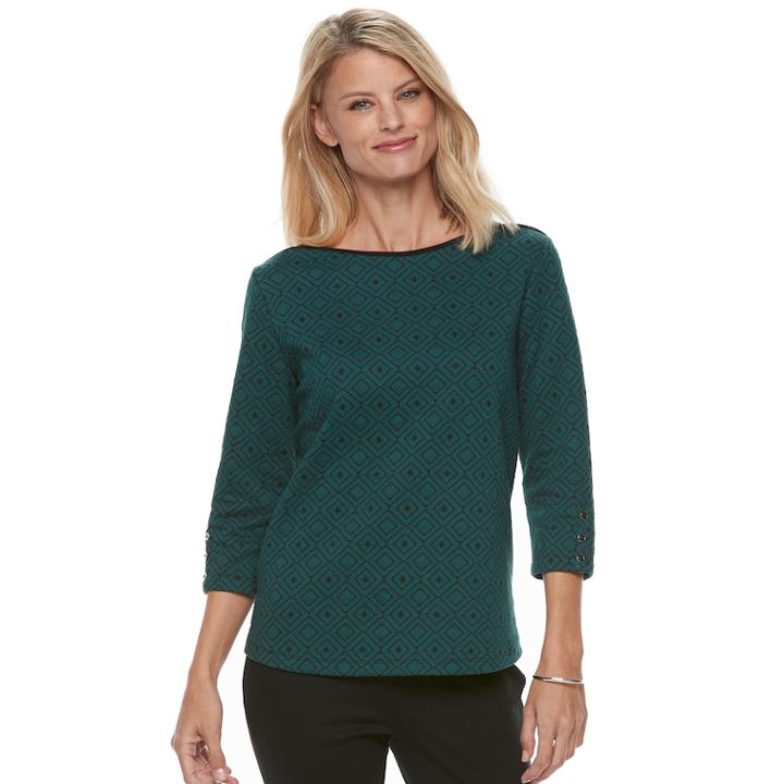 Petite Croft & Barrow&reg; Print Boatneck Top, Women's, Size: L Petite, Green