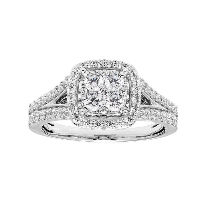 Lovemark 10k White Gold 3/4 Carat T.w. Diamond Cluster Square Halo Ring, Women's, Size: 6