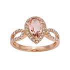 14k Rose Gold Over Silver Morganite Triplet And Lab-created White Sapphire Halo Ring, Women's, Size: 5, Light Pink