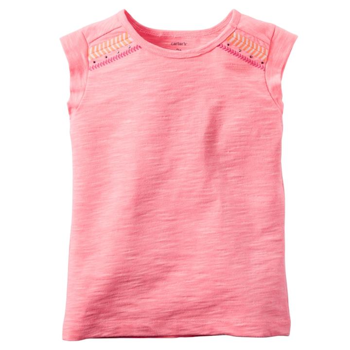 Girls 4-8 Carter's Embroidered Chevron Shoulder Tee, Size: 4, Brt Pink