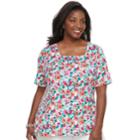 Plus Size Croft & Barrow&reg; Squareneck Elbow Sleeve Tee, Women's, Size: 1xl, Med Pink