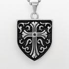 Stainless Steel And Black Immersion-plated Stainless Steel Black Diamond Accent Cross And Shield Pendant - Men, Size: 24, Multicolor