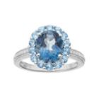 Sterling Silver London Blue Topaz, Blue Topaz & 1/10 Carat T.w. Diamond Oval Halo Ring, Women's, Size: 5