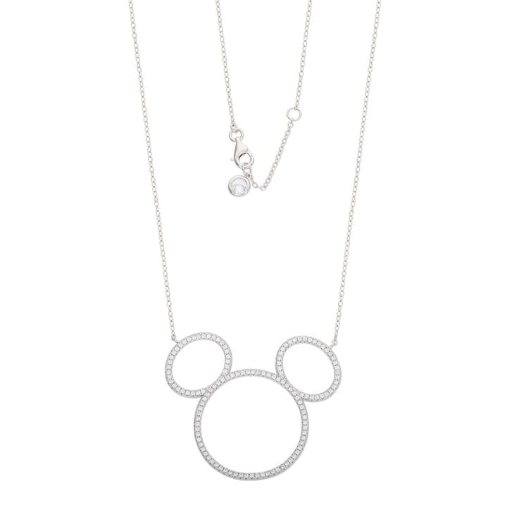 Disney's Mickey Mouse Sterling Silver Rhodium Plated Mickey Head Cubic Zirconia Pendant, Women's, Size: 18, White