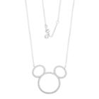 Disney's Mickey Mouse Sterling Silver Rhodium Plated Mickey Head Cubic Zirconia Pendant, Women's, Size: 18, White