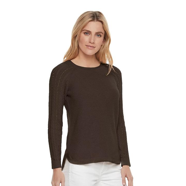 Women's Sonoma Goods For Life&trade; Pointelle Crewneck Sweater, Size: Xl, Dark Brown
