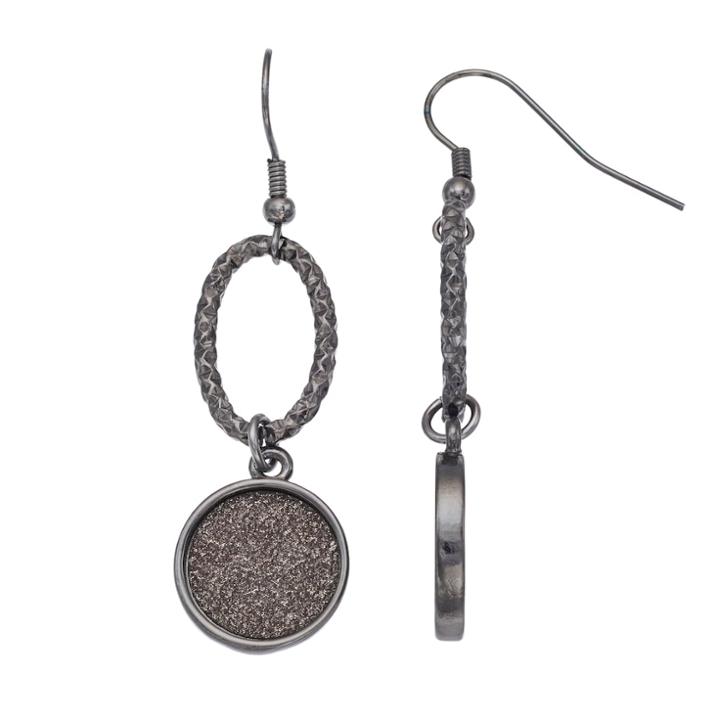 Textured Oval & Glittery Disc Nickel Free Drop Earrings, Women's, Black