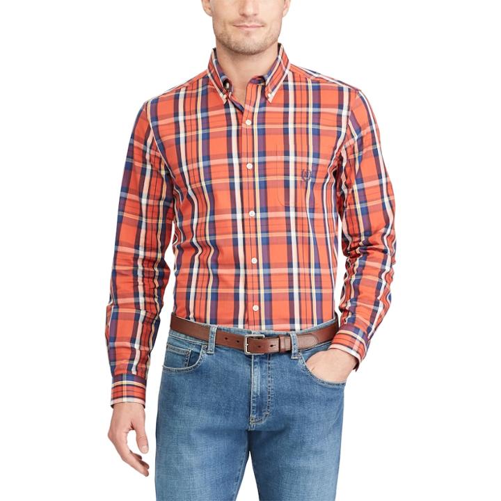 Big & Tall Chaps Regular-fit Plaid Stretch Button-down Shirt, Men's, Size: L Tall, Orange