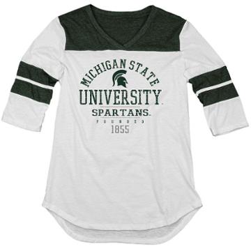 Juniors' Blue 84 Michigan State Spartans Arm Stripe Tee, Women's, Size: Xl, White