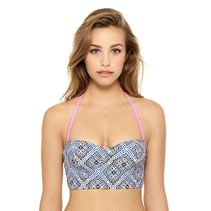 Juniors' Hot Water Geometric Midkini Swim Top, Size: Small, Dark Grey