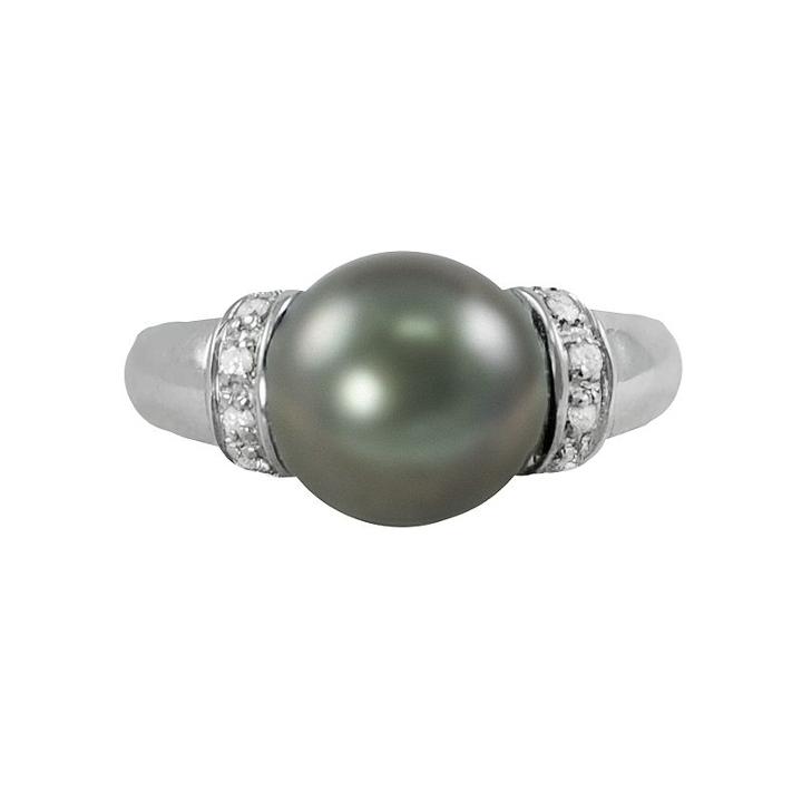 Sterling Silver Tahitian Cultured Pearl And White Topaz Ring, Women's, Size: 7, Green