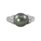 Sterling Silver Tahitian Cultured Pearl And White Topaz Ring, Women's, Size: 7, Green