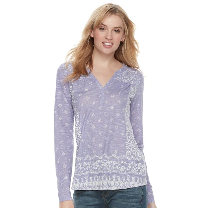 Women's Sonoma Goods For Life&trade; Printed Splitneck Tee, Size: Medium, Med Purple