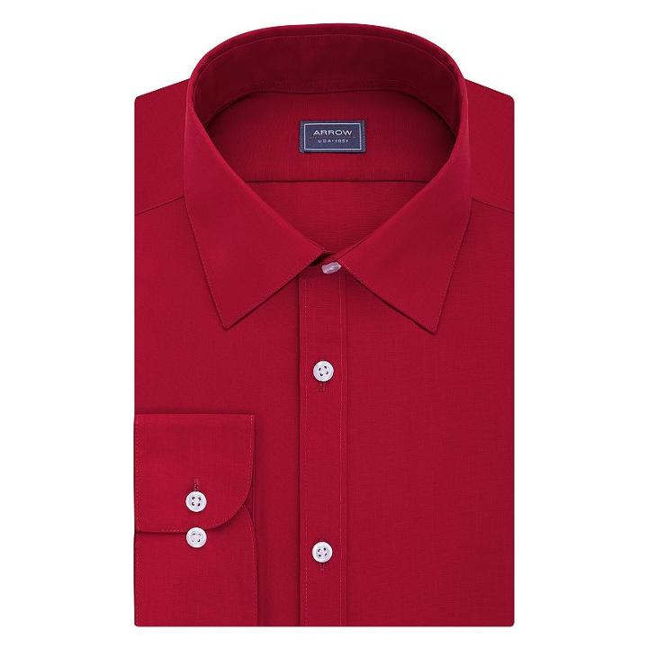 Big & Tall Arrow Regular-fit Poplin Wrinkle-free Dress Shirt, Men's, Size: 16.5 35/6t, Red