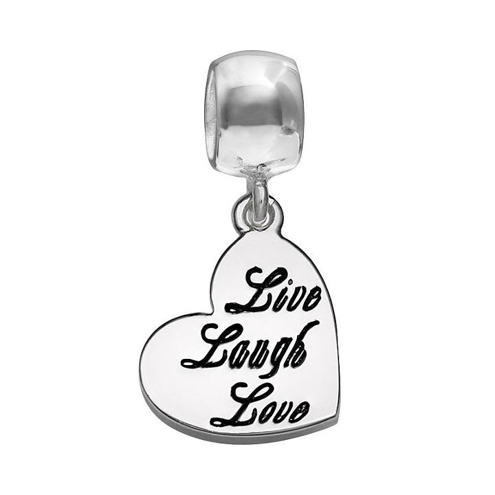 Individuality Beads Sterling Silver Live Laugh Love Heart Charm, Women's, Grey