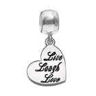 Individuality Beads Sterling Silver Live Laugh Love Heart Charm, Women's, Grey