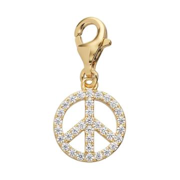 Tfs Jewelry 14k Gold Over Silver Cubic Zirconia Peace Sign Charm, Women's, White
