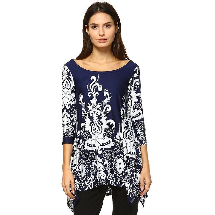 Women's White Mark Scroll Tunic, Size: Medium, Blue (navy)