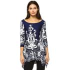 Women's White Mark Scroll Tunic, Size: Medium, Blue (navy)