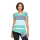 Women's Caribbean Joe Asymetrical Hem Striped Shirt, Size: Xl, Turquoise/blue (turq/aqua)