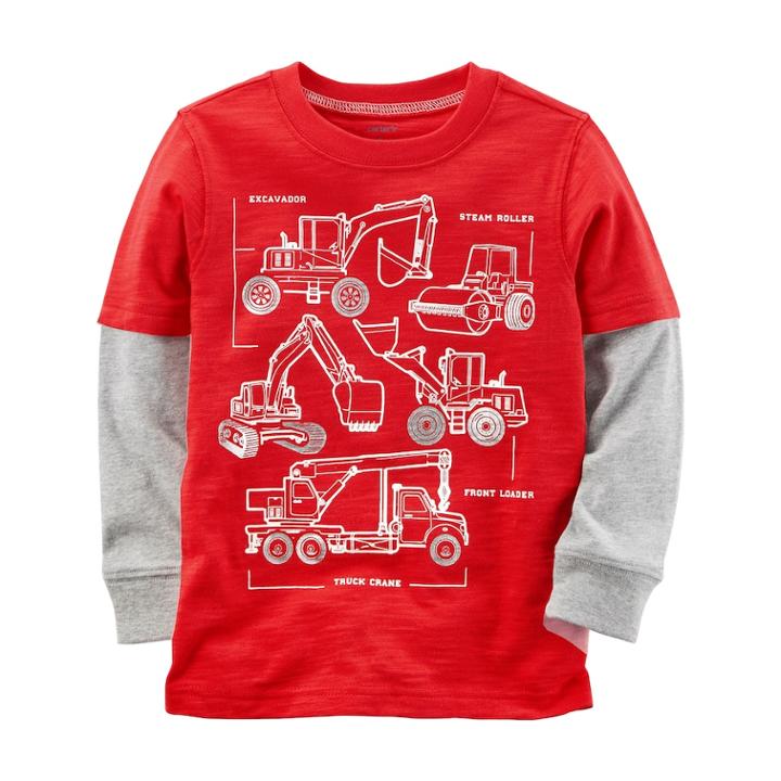 Boys 4-8 Carter's Construction Trucks Mock Layer Tee, Size: 4, Red