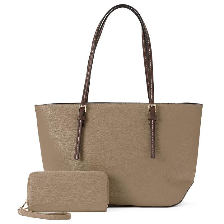 Deluxity Sara Tote With Wallet, Women's, Beig/green (beig/khaki)
