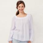 Women's Lc Lauren Conrad Love, Lauren Shirred Peasant Top, Size: Large, Lt Purple