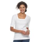 Women's Croft & Barrow&reg; Squareneck Elbow Sleeve Tee, Size: Small, White