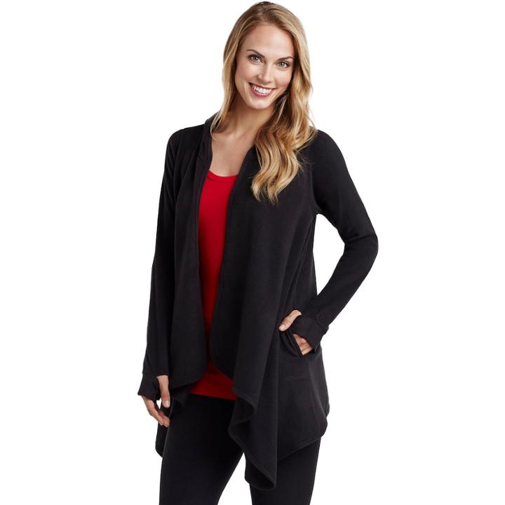 Women's Cuddl Duds Fleece Hooded Wrap Cardigan, Size: L-xl, Black