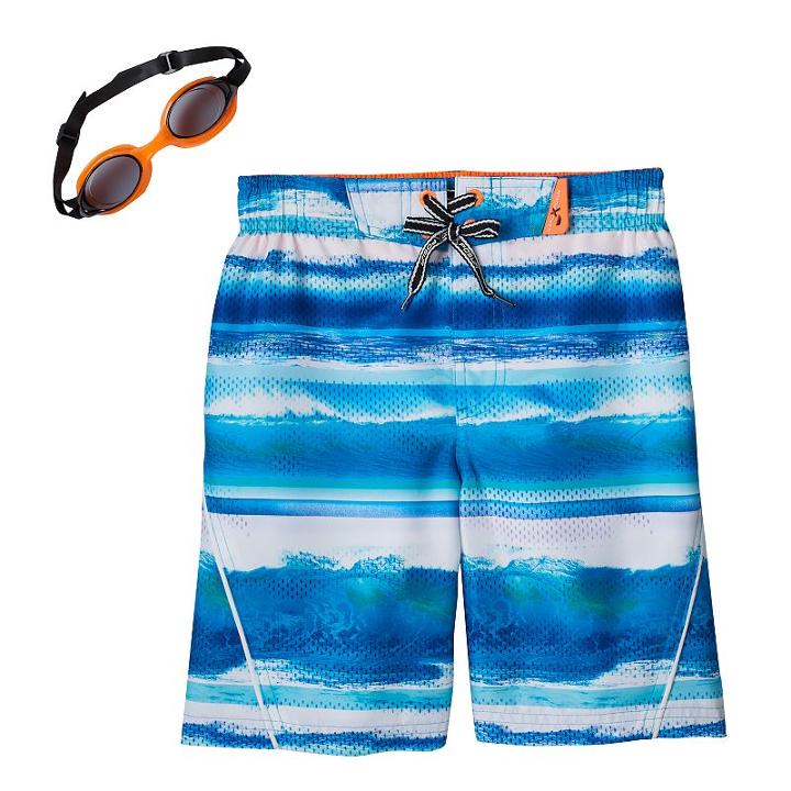 Boys 4-7 Zeroxposur Ocean Stripes Swim Trunks With Goggles, Boy's, Size: 7, Turquoise/blue (turq/aqua)