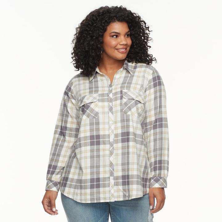 Plus Size Croft & Barrow&reg; Flannel Plaid Button-down Shirt, Women's, Size: 3xl, Natural