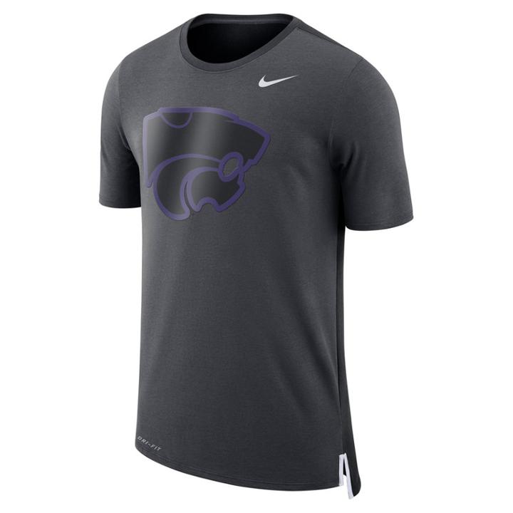 Men's Nike Kansas State Wildcats Dri-fit Mesh Back Travel Tee, Size: Xl, Grey (anthracite)