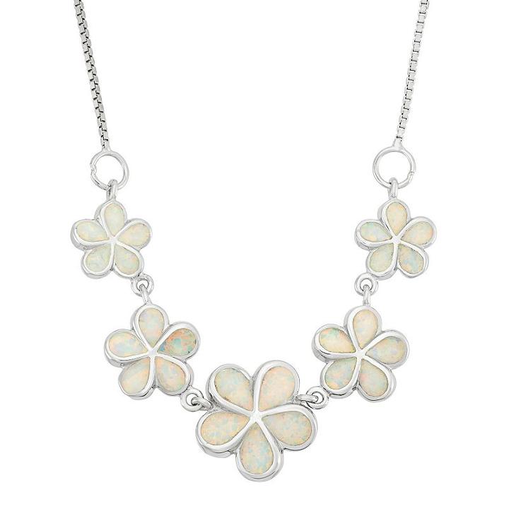 Lab-created Opal Sterling Silver Flower Necklace, Women's, Size: 18, White