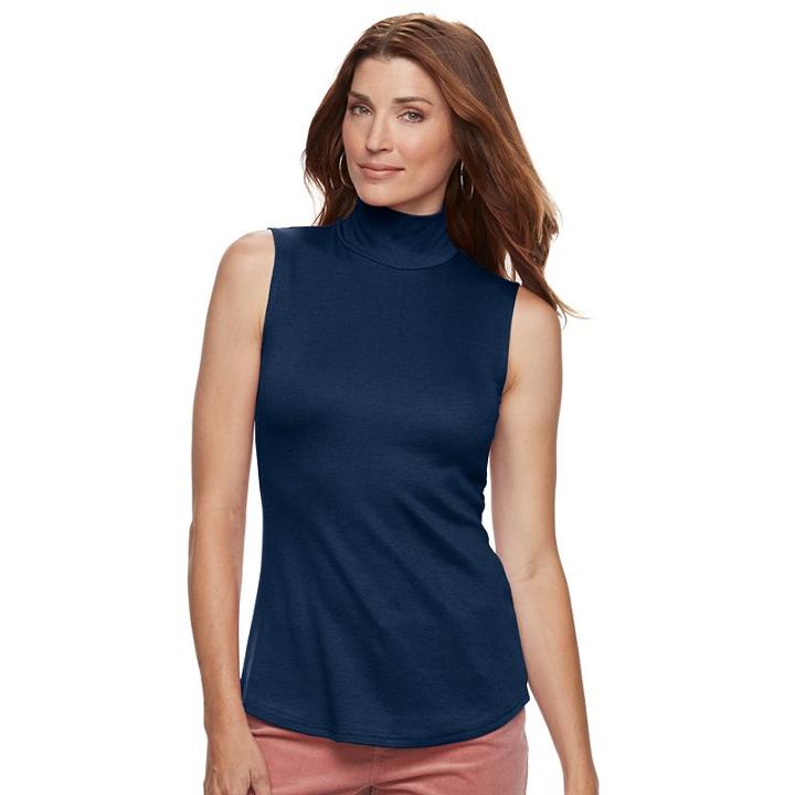 Women's Croft & Barrow&reg; Sleeveless Mockneck Top, Size: Large, Blue