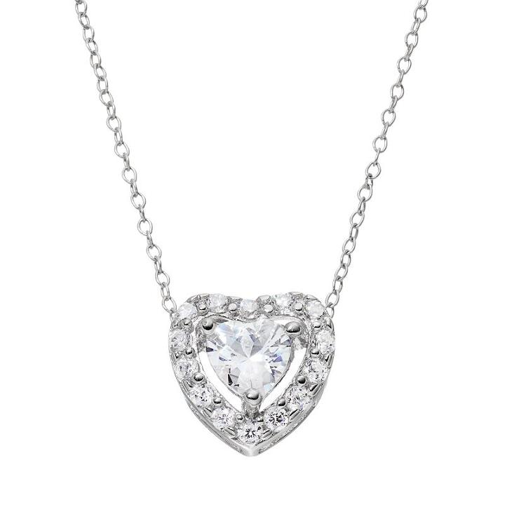 Sterling Silver Cubic Zirconia Heart Halo Pendant Necklace, Women's, Size: 18