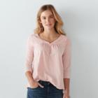 Women's Sonoma Goods For Life&trade; Embroidered Splitneck Top, Size: Small, Brt Pink