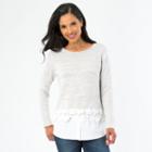 Women's Ab Studio Lace Mock-layer Top, Size: Medium, Light Grey