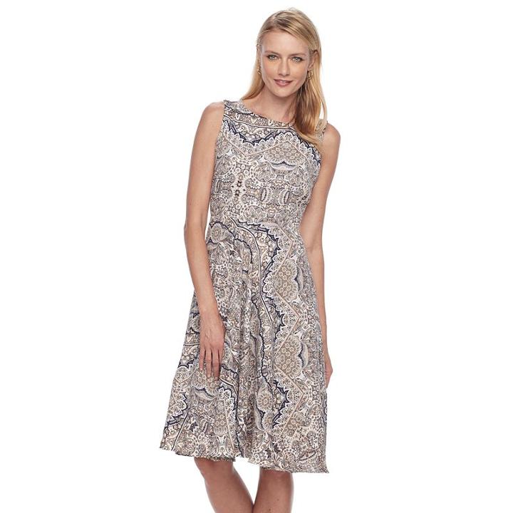 Women's Dana Buchman Sleeveless Paneled Circle Cut Dress, Size: 12, Beig/green (beig/khaki)