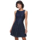Juniors' Speechless Sequin Lace Skater Dress, Teens, Size: 1, Blue (navy)